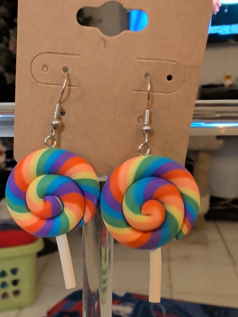 Hand Crafted Rainbow Swirl Lollipop Earrings